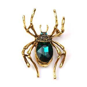 Spider Brooch Crystal Emerald Rhinestone Large Statement Stylish Trendy Insect